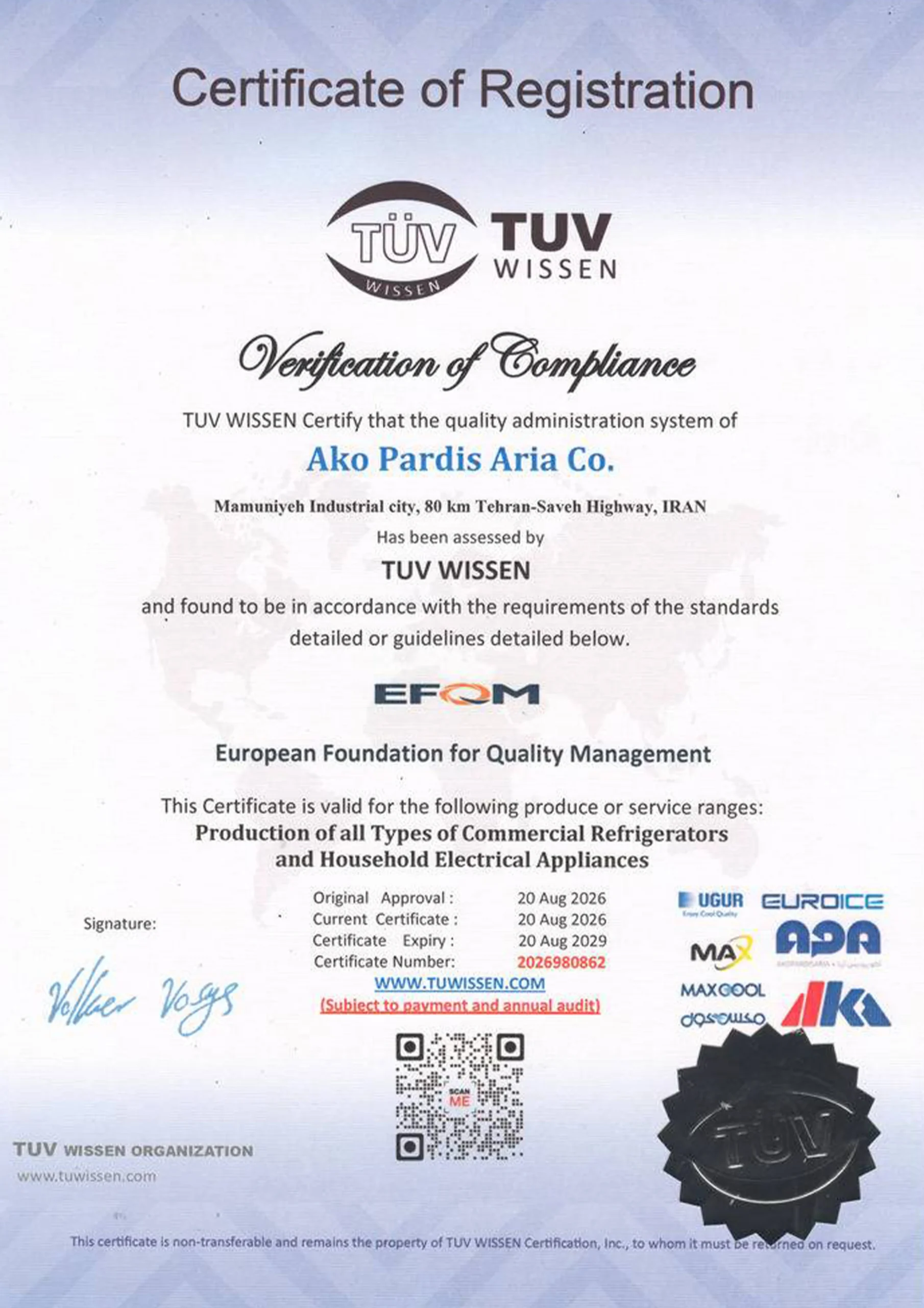 VERIFCATION OF COMPLIANCE EFOM
