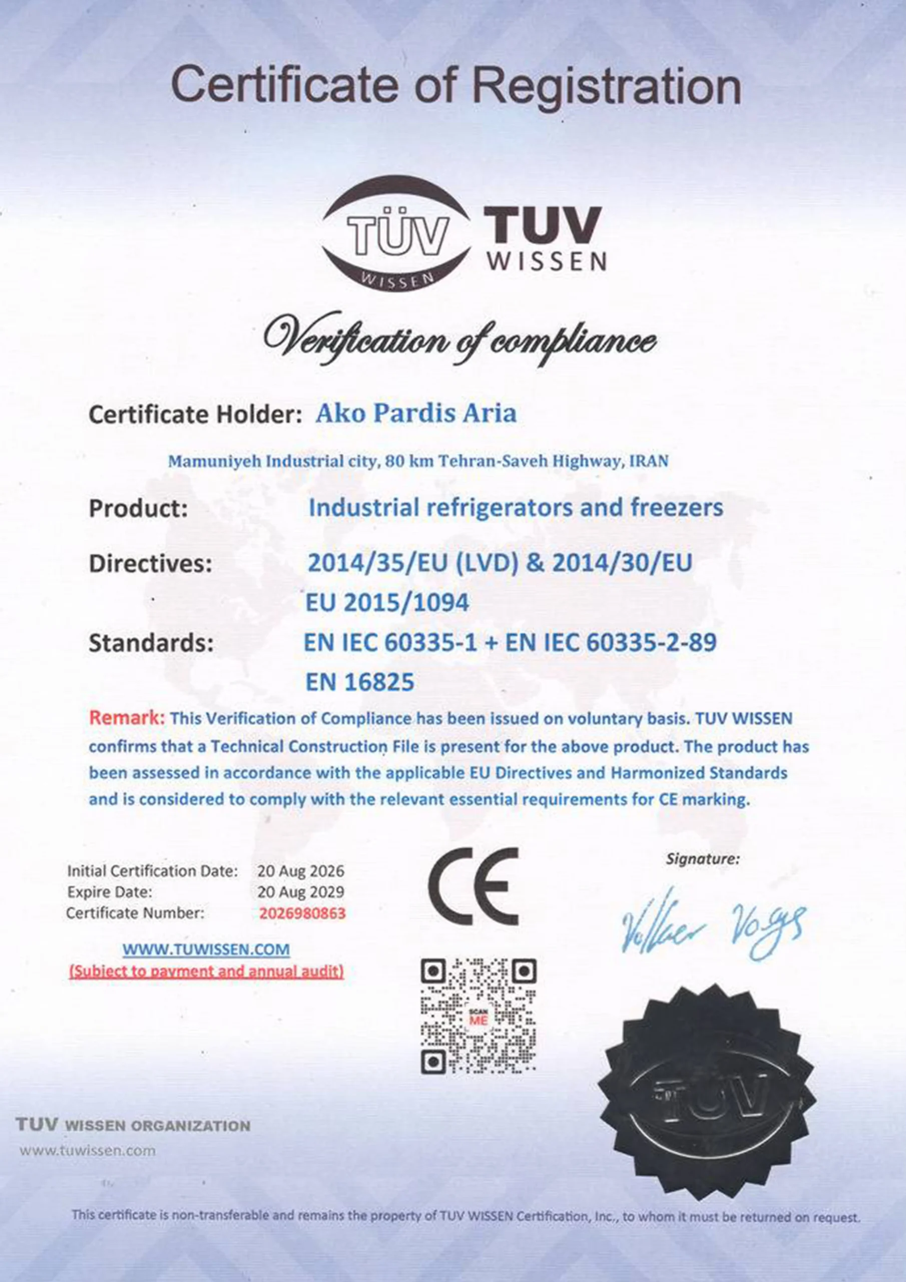 VERIFCATION OF COMPLIANCE
